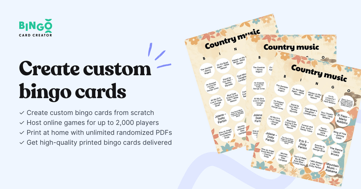 country music bingo cards