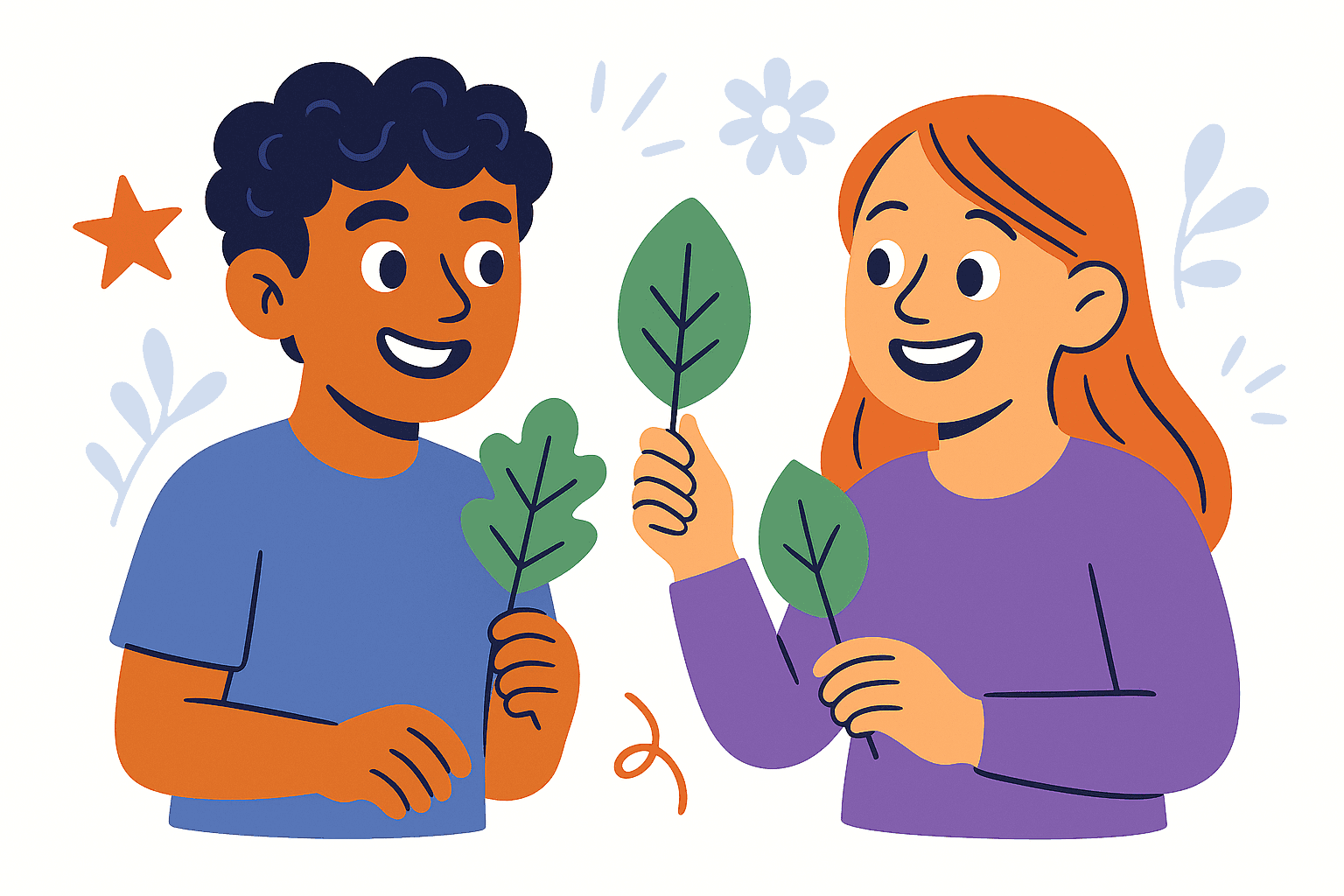 two characters with leaves